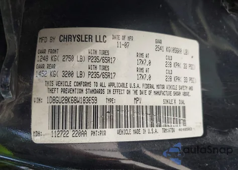 2008 Dodge Nitro Sxt z USA, uszkodzony, nr VIN 1D8GU28K68W183659